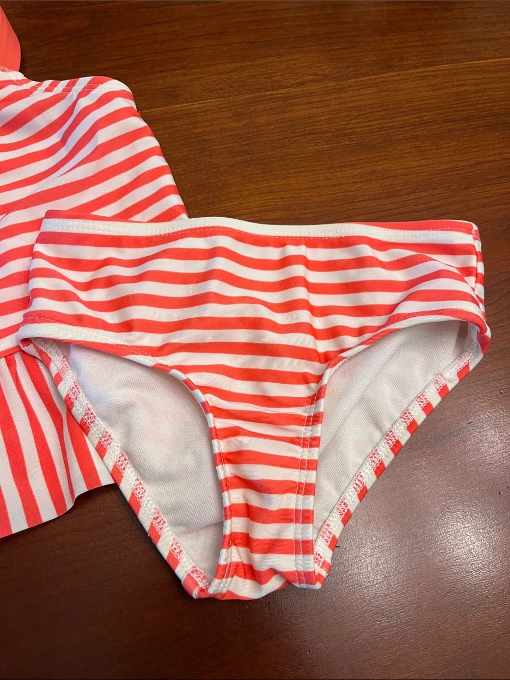 Cat & Jack Coral and White Striped Ruffle Tankini